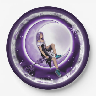 Purple Moon Child Paper Plate