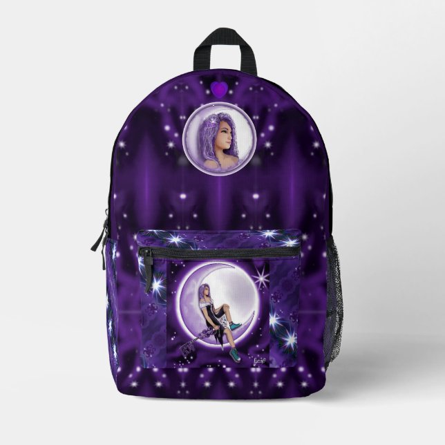 Purple moon child printed backpack (Front)
