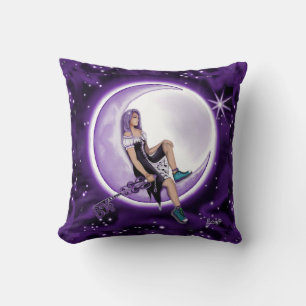 Purple Moon Child Throw Pillow