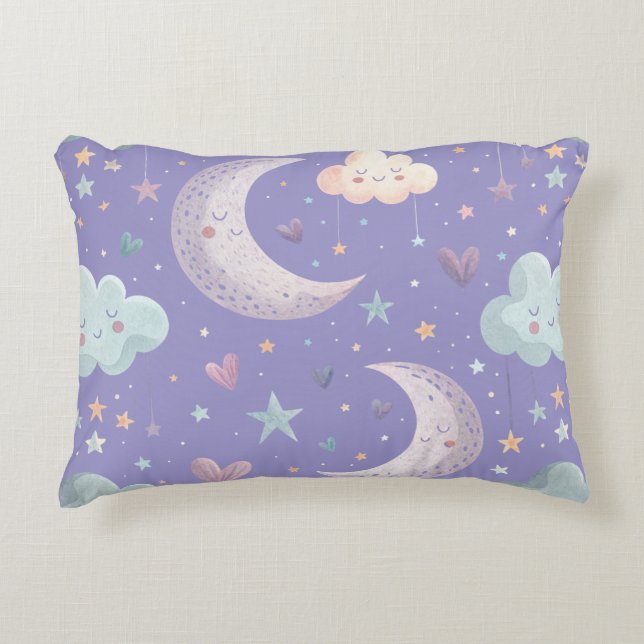 Purple Moon & Clouds Accent Pillow (Front)