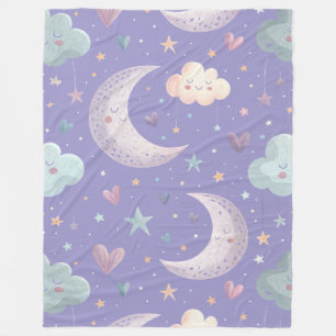Purple Moon & Clouds Large Fleece Blanket (60"x80"