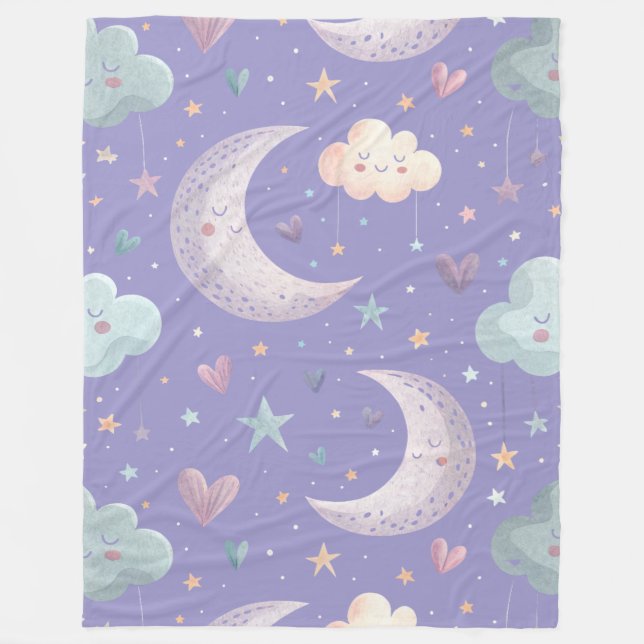 Purple Moon & Clouds Large Fleece Blanket (60"x80" (Front)