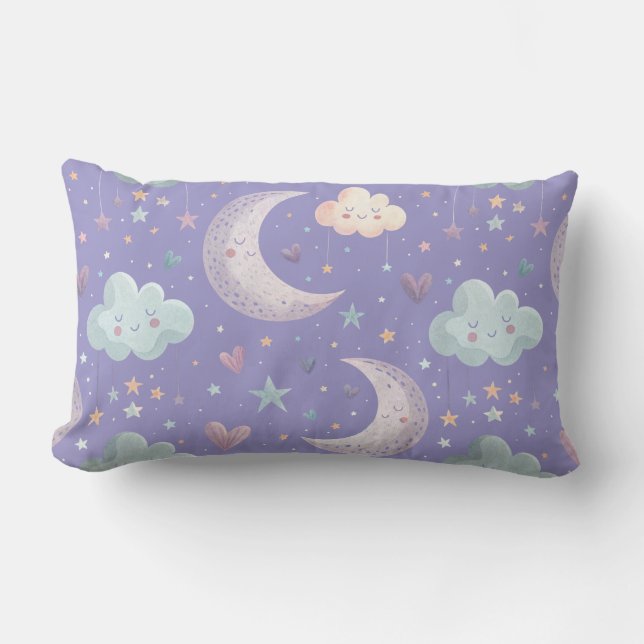 Purple Moon & Clouds Lumbar Pillow (Front)