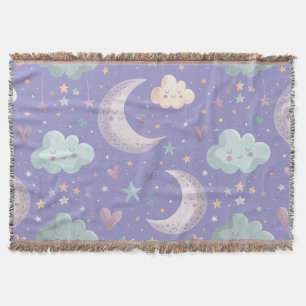 Purple Moon & Clouds Throw Blanket