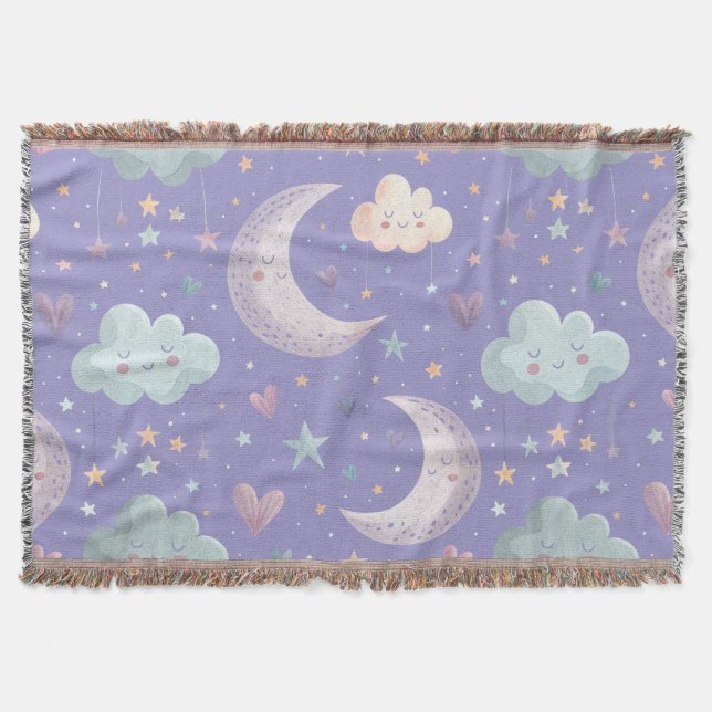 Purple Moon & Clouds Throw Blanket (Front)