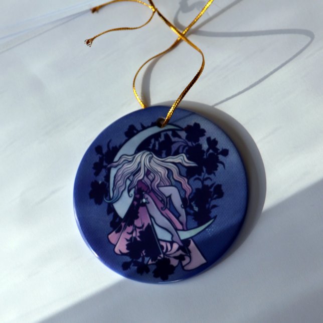 Purple Moon Goddess Wiccan Triple Moon Symbol Art Ceramic Ornament (Creator Uploaded)