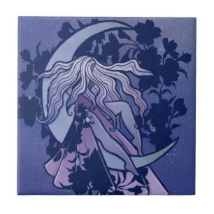 Purple Moon Goddess Wiccan Triple Moon Symbol Art Ceramic Tile