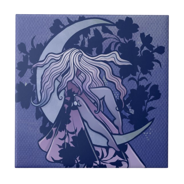 Purple Moon Goddess Wiccan Triple Moon Symbol Art Ceramic Tile (Front)