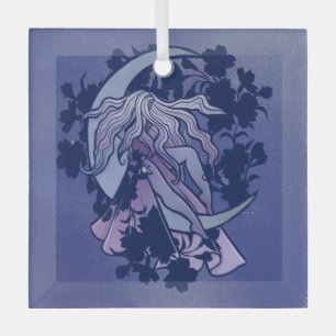 Purple Moon Goddess Wiccan Triple Moon Symbol Art Glass Tree Decoration