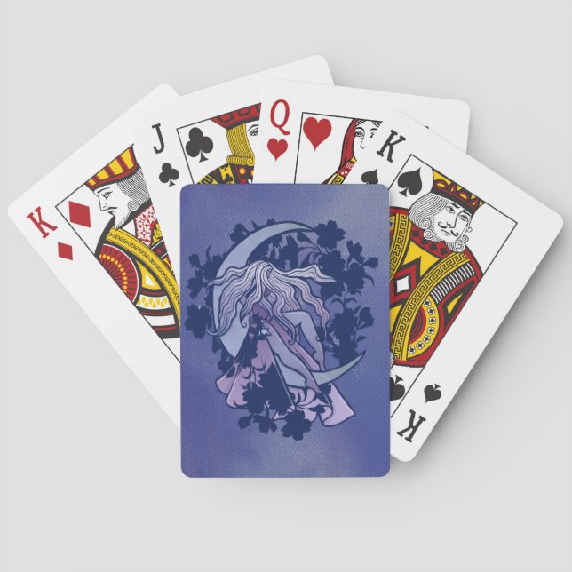 Purple Moon Goddess Wiccan Triple Moon Symbol Art Playing Cards (Back)
