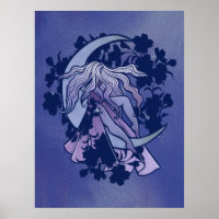 Purple Moon Goddess Wiccan Triple Moon Symbol Art