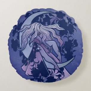 Purple Moon Goddess Wiccan Triple Moon Symbol Art Round Cushion