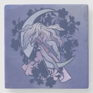 Purple Moon Goddess Wiccan Triple Moon Symbol Art Stone Coaster