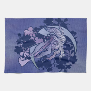Purple Moon Goddess Wiccan Triple Moon Symbol Art Tea Towel