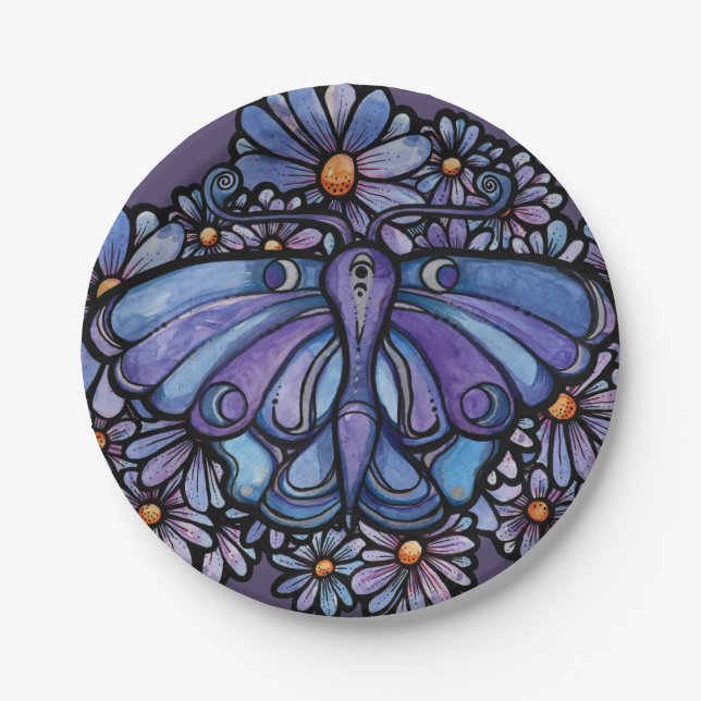 Purple Moon Moth Daisies          Paper Plate (Front)