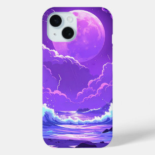 Purple Moon Over the Sea – Dreamy Night Sky iPhone iPhone 15 Case