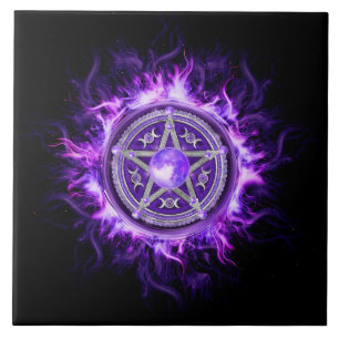 Purple Moon Pentagram Ceramic Tile