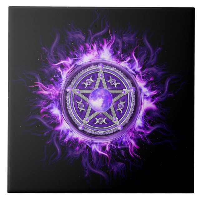Purple Moon Pentagram Ceramic Tile (Front)