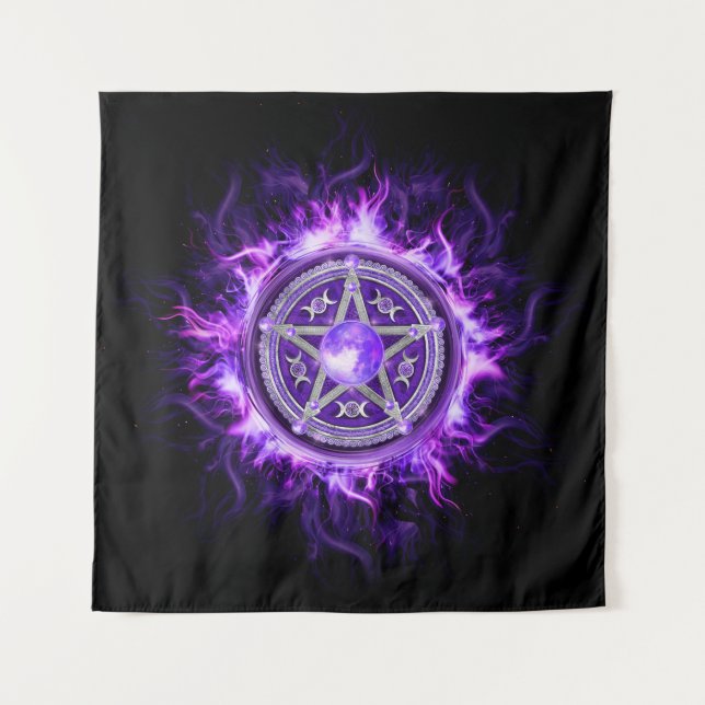 Purple Moon Pentagram Tapestry (Front)