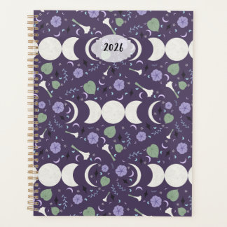 Purple Moon Phase Floral Pattern 2026 Planner