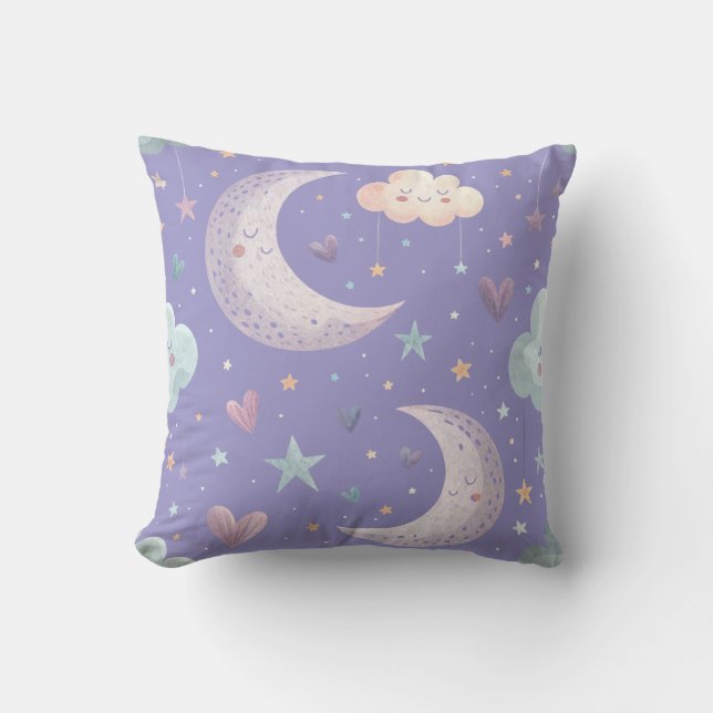 Purple Moon & Stars Throw Pillow (Front)