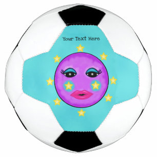 Purple Moon Yellow Stars Cute Face Soccer Ball