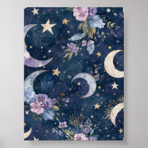 Purple Moonlit Garden Wall Art Celestial Moon