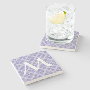 Purple Moroccan Damask with Monogram Stone Coaster