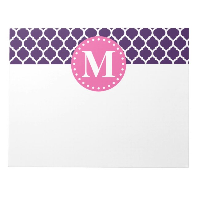 Purple Moroccan Lattice Pink Monogram Notepad (Front)