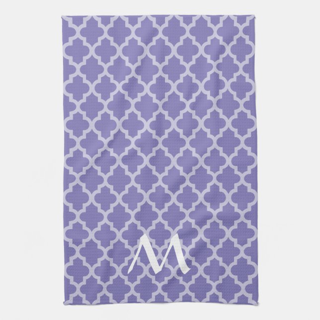 Purple Moroccan Moods Quatrefoil with Initial Tea Towel (Vertical)