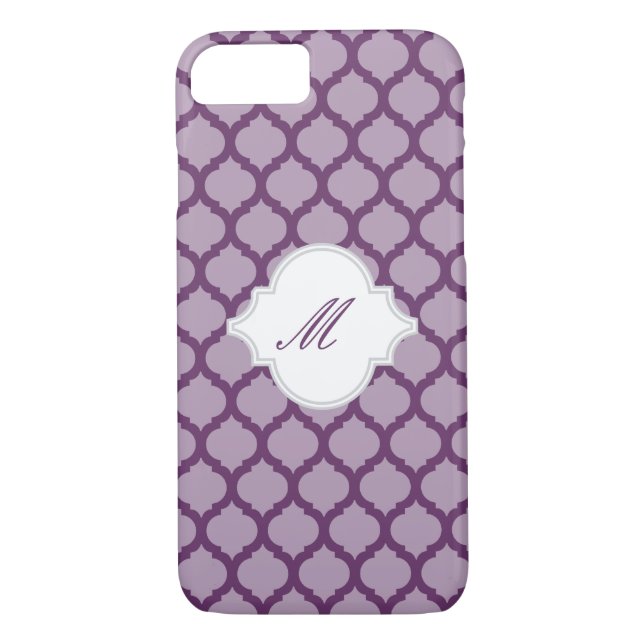 Purple Moroccan Pattern w/ Monogram iPhone 7 Cases (Back)