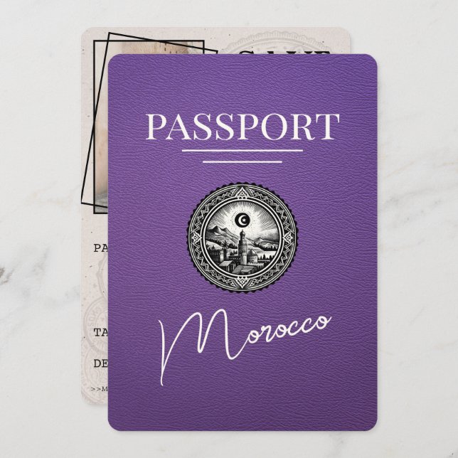 Purple Morocco Passport Save The Date (Front/Back)