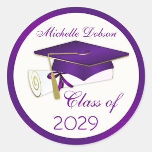 Purple mortar, diploma Graduation Classic Round Sticker