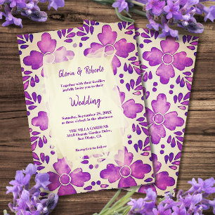Purple Mosaic Floral Watercolor Mexican Wedding Invitation