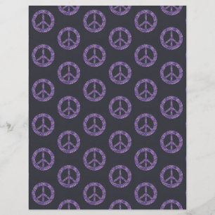 Purple Mosaic Peace Signs on Black Scrapbook Paper