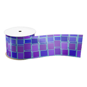Purple Mosaic Squares Tile Pattern Satin Ribbon