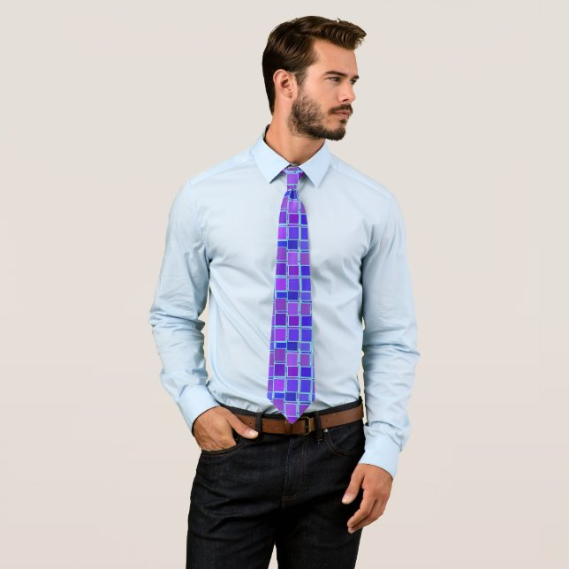 Purple Mosaic Squares Tile Pattern Tie (In Situ)