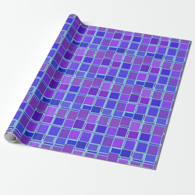 Purple Mosaic Squares Tile Pattern Wrapping Paper (Unrolled)