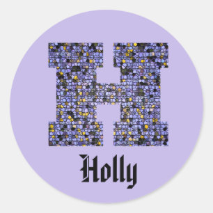 Purple Mosaic Stained Glass Letter H Monogram Classic Round Sticker