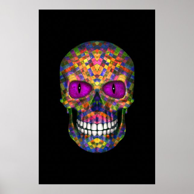 Purple Mosaic Sugar Skull Zombie  Colourful Poster (Front)