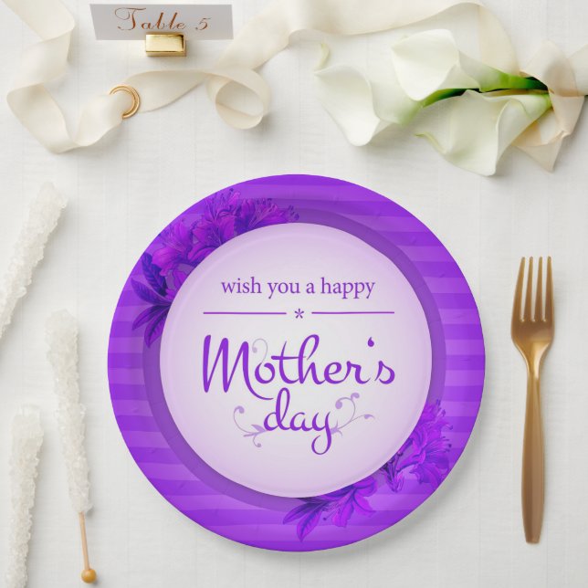 Purple Mother's day pattern Paper Plate (Wedding)