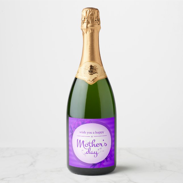Purple Mother's day pattern Sparkling Wine Label (Front)