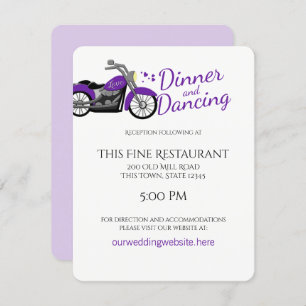 Purple Motorcycle and Hearts Wedding Reception Invitation