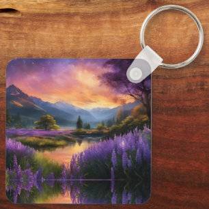 Purple Mountain Valley Sunrise Key Ring