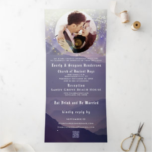 Purple Mountain Wedding Tri-Fold Invitation