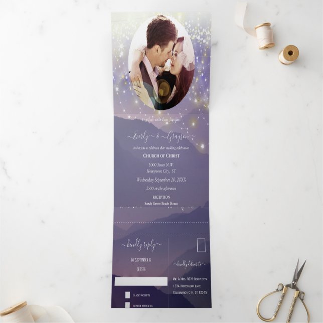 Purple Mountain Wedding Tri-Fold Invitation (Inside)