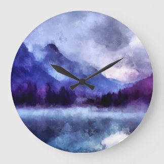 Purple mountains in Alaska | Landscape Painting Large Clock