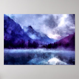 Purple mountains in Alaska | Landscape Painting Poster