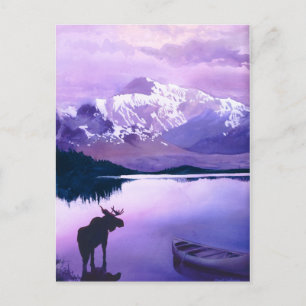 "Purple Mountains Majesty" Moose Watercolor Postcard