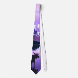 "Purple Mountains Majesty" Moose Watercolor Tie
